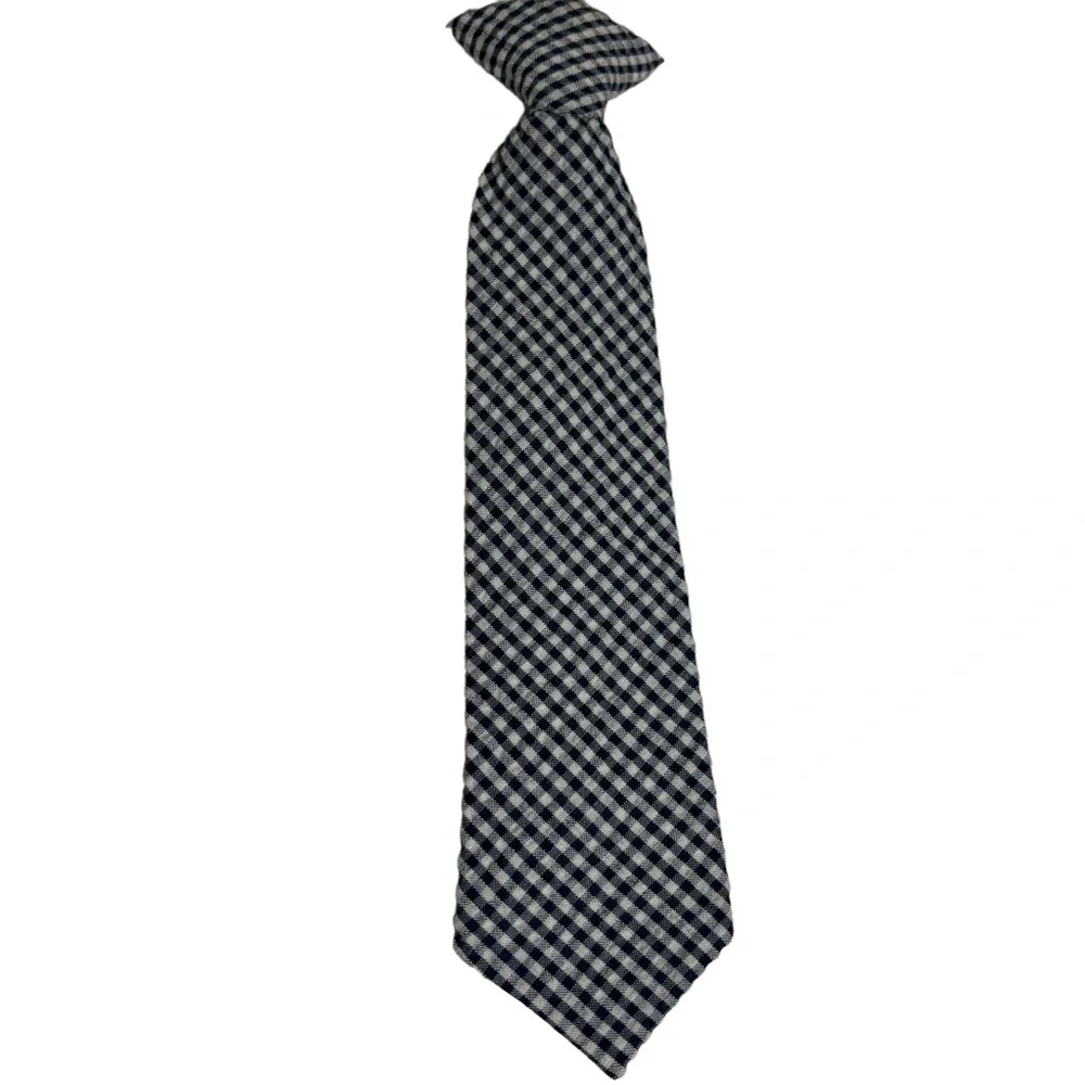 Boys gingham clip on tie blue & white 10.5” long Formal Cosplay Like New or New